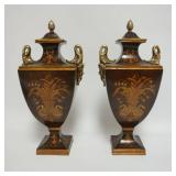 1007	PAIR OF CONTEMPORARY COMPOSITE NEOCLASSICAL URNS, EACH APPROXIMATELY 15 IN HIGH