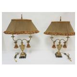 1008	FREDERICK COOPER URN W/DOUBLE ARM TABLE LAMPS W/DRAGONFLY TASSLES & MARBLE BASE, EACH  APPROXIMATELY 30 IN HIGH