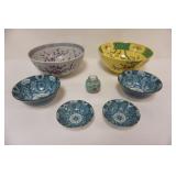 1021	GROUP OF ASSORTED ASIAN PORCELAIN & CHINA BOWLS W/MINIATURE GINGER JAR, LARGEST PIECE APPROXIMA