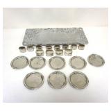 1022	ARTHUR COURT ALUMINUM SERVING TRAY, PIERRE DUEX PEWTER KNAPKIN RING, ALUMINUM COASTERS, TRAY AH