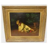 1025	FRAMED OIL PAINTING ON CANVAS OF CHILD PLAYING W/BLOCKS, APPROXIMATELY 33 IN X 29 IN