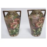 1029	PAIR OF NIPPON MORIAGE HAND PAINTED DOUBLE HANDLED VASES