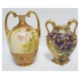1032	NIPPON HAND PAINTED MORIAGE DOUBLE HANDLED VASES, TALLEST APPROXIMATELY 11 IN HIGH