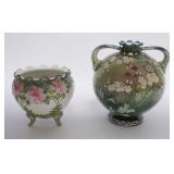 1034	NIPPON MORIAGE DOUBLE HANDLED VASE & FOOTED BOWL, LARGEST APPROXIMATELY 6 1/2 IN HIGH