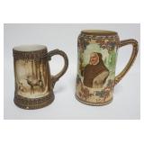 1037	NIPPON MORIAGE BEER STEINS WHAND PAINTED IMAGES OF STAG & MONK HOLDING A GOBLET, APPROXIMATELY 