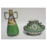 1043	NIPPON MORIAGE CANDLESTICK & FROSTED BOWL, TALLEST APPROXIMATELY 8 IN HIGH