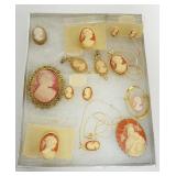 1053	ASSORTMENT OF CAMEO JEWELRY INCLUDING NECKLACES, EARRINGS AND PINS