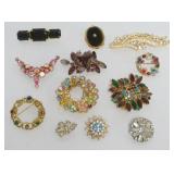 1054	ASSORTMENT OF 12 LADIES RHINESTONE PINS, SOME MARKED BY MAKER