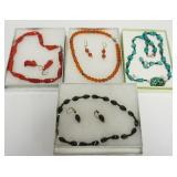 1057	ASSORTMENTOF 4 LADIES COSTUME NECKLACE AND EARRING SETS, INCLUDING ONYX, CORAL & BAMBOO, CORNEL