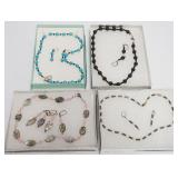 1059	ASSORTMENT OF 4 LADIES COSTUME NECKLACE AND EARRING SETS, INCLUDING ONYX, MOTHER OF PEARL, HERM