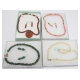 1060	ASSORTMENT OF 4 LADIES COSTUME NECKLACE AND EARRING SETS, INCLUDING STRAWBERRY QUARTZ & JADE, J