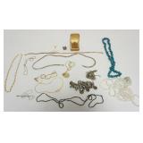 1072	ASSORTED JEWELRY INCLUDING NECKLACES, CHAINS, BRACELETS AND WATCH, SOME MARKED BY MAKER