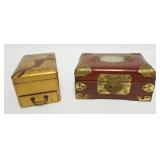 1074	2 ASIAN JEWELRY BOXES, ONE LACQUERED & ONE W/INSET CARVED STONE MEDALLION, LARGEST APPROXIMATEL