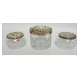 1125	GROUP OF CRYSTAL TRINKET BOXES W/EMBOSSED SILVERPLATE LIDS, LARGEST APPROXIMATELY 4 IN X 3 1/2 