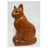 1127	BILL DEHOS CARVED WOODEN CAT, CHIPPED EAR, APPROXIMATELY 13 IN X 6 IN X 19 IN HIGH