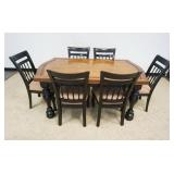 1171	DINING ROOM TABLE W/EBONIZED TURNED LEGS & SKIRT W/6 SIDE CHAIRS, TABLE HAS PULL OUT EXTENSION 