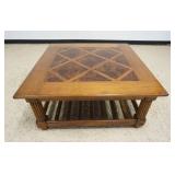 1176	BAKER FURNITURE MILLING ROAD COCKTAIL TABLE W/LATTICE & BURLWOOD TOP, MADE IN ITALY, APPROXIMAT