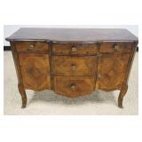 1180	DIMINUTIVE CONTINENTAL SIDEBOARD W/DIAMOND BOOK MATCHED INLAY, ROSE PETAL PULLS & BRONZE MOUNTS ON FEET, 5 DRAWERS & 2 DOORS, APPROXIMATELY 47 IN X 18 IN X 32 IN HIGH