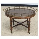 1191	SMALL OVAL SERVING STAND W/BAMBOO TURNED LEGS ON CASTERS, BRASS TRAY TOP W/GALLERY, APPROXIMATE