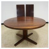 1197	MID CENTURY DANISH TEAK CJ ROSENGAARDEN ROUND TABLE ON PEDESTAL BASE W/2 LEAVES, TABLE APPROXIM