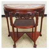 1206	ASIAN CARVED DEMILUNE W/INSET MARBLE & LOWER SHELVES