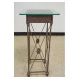 1209	GLASS TOP METAL PEDESTAL STAND, APPROXIMATELY 17 IN SQUARE X 37 IN HIGH