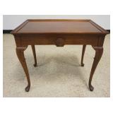 1212	MAHOGANY TABLE W/PULL OUT SURFACES & SHELL CARVING, APPROXIMATELY 28 IN X 18 IN X 25 IN
