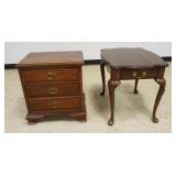 1213	WALNUT LAMP TABLE & MAHOGANY 3 DRAWER STAND, LARGEST PIECE APPROXIMATELY 22 IN X 15 IN X 24 IN 