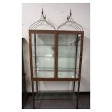 1216	INDUSTRIAL STYLE METAL DISPLAY/CURIO CABINET ON STAND W/LOWER GLASS SHELF & INTERIOR LIGHTS