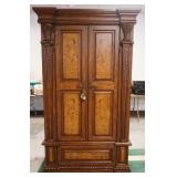 1220	DOUBLE DOOR WOOD CABINET WITH LOWER DRAWER, BURL WOOD FINISHED SIDE, DRAWER AND DOOR FRONTS AND