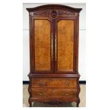 1182A	CENTURY FURNITURE BURL WOOD 2 DOOR, 2 DRAWER WARDROBE ON BOMBE STYLE BASE, SHELL CARVED CREST,