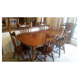 dining table, 3 leaves & 6 chairs