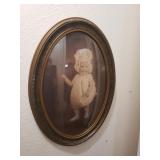 antique, convex glass oval picture frame