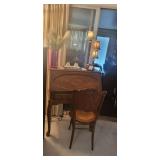 Secretary desk and oak side chair, 