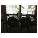 Dining Set 6 chairs - leather seats metal backs - $750