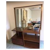 Nightstand, small shelf, mirrored headboard
