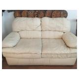 Cream Leather Loveseat