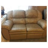 Beige Leather Loveseat