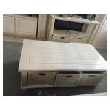 White coffee table w/storage baskets