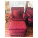 Matching Red Chair & Ottoman w/ Nailhead Trim