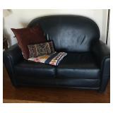 1 of 2 Blue Leather Loveseat