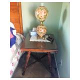 Antique Table / Painted Hurricane Lamp