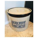 Large Golden West Brand Peanut Butter Crock