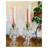 Fancy Crystal Candleholders w/ Hurricane Lamp Glass