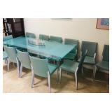 Glass Dining Table w/ 2 leaves - (12)  Cattelan Italia Leather Chairs - Owner pd. $6K