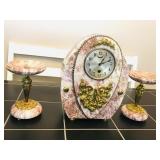Vintage Marble Clock w/Matching Candleholders