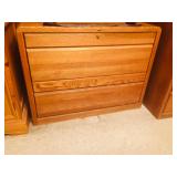 Oak Two Drawer Lateral File Cabinet w/Key