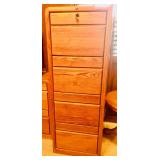 Oak Three Drawer Tall File Cabinet w/Key