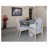 Glass Dining Table & (6) White Washed Chairs