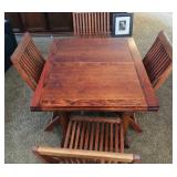 Vintage Table with two folding leaves / (4) wooden folding chairs